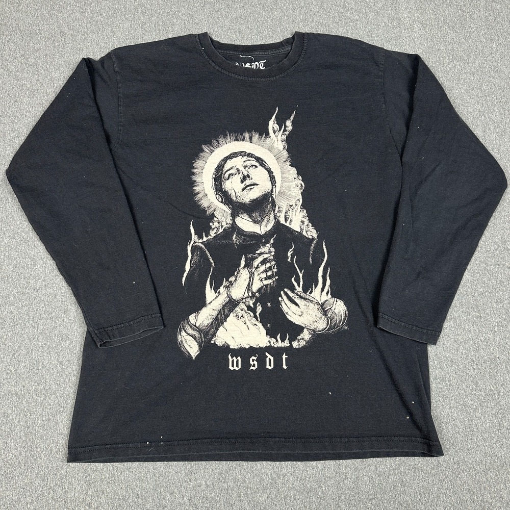 WSDT Enjoy Death Long Sleeve Shirt Mens M Black Gothic Saint Flames Graphic Tee